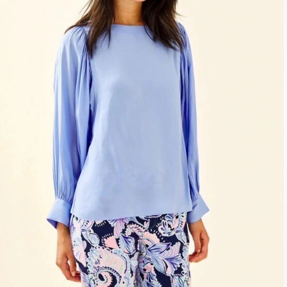 NWT Lilly Pulitzer Maisel Top Blue Peri Long Sleeve Easy Fit Boat Size Med